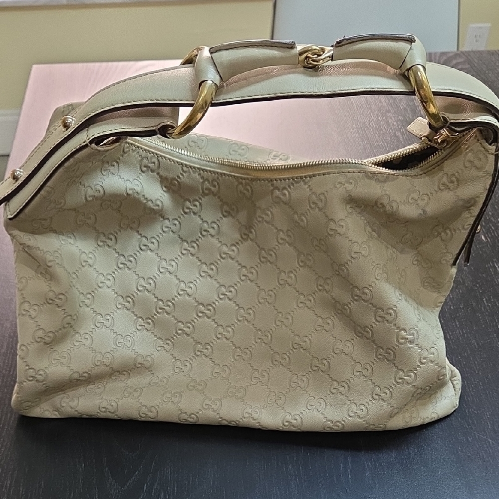 Gucci Beige Shoulder Bag with Gold Accents